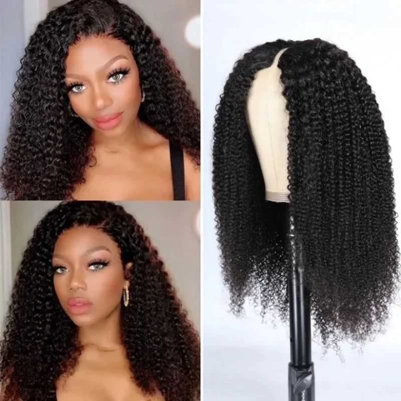 250 Density Kinky Curly V Part 100% Human Hair Wigs For Women No Leave Out Easy Blend Thin Part Lace V Part Wig 30 Inch On Sale