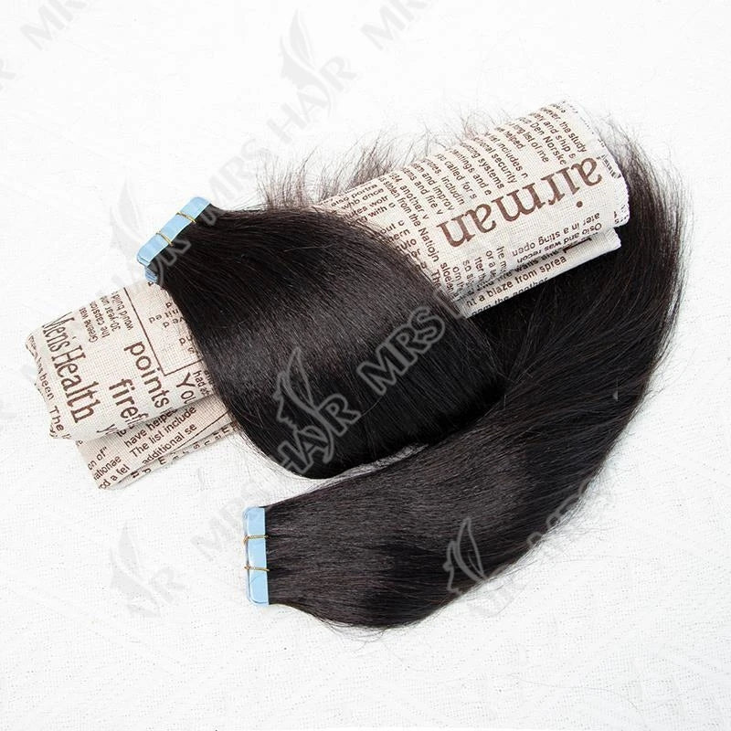 MRS HAIR Light Yaki Tape In Hair Extensions Human Hair Cuticle Remy Tape in Extensions SilkPressed Yaki Tape ins 12-26inch 20pcs
