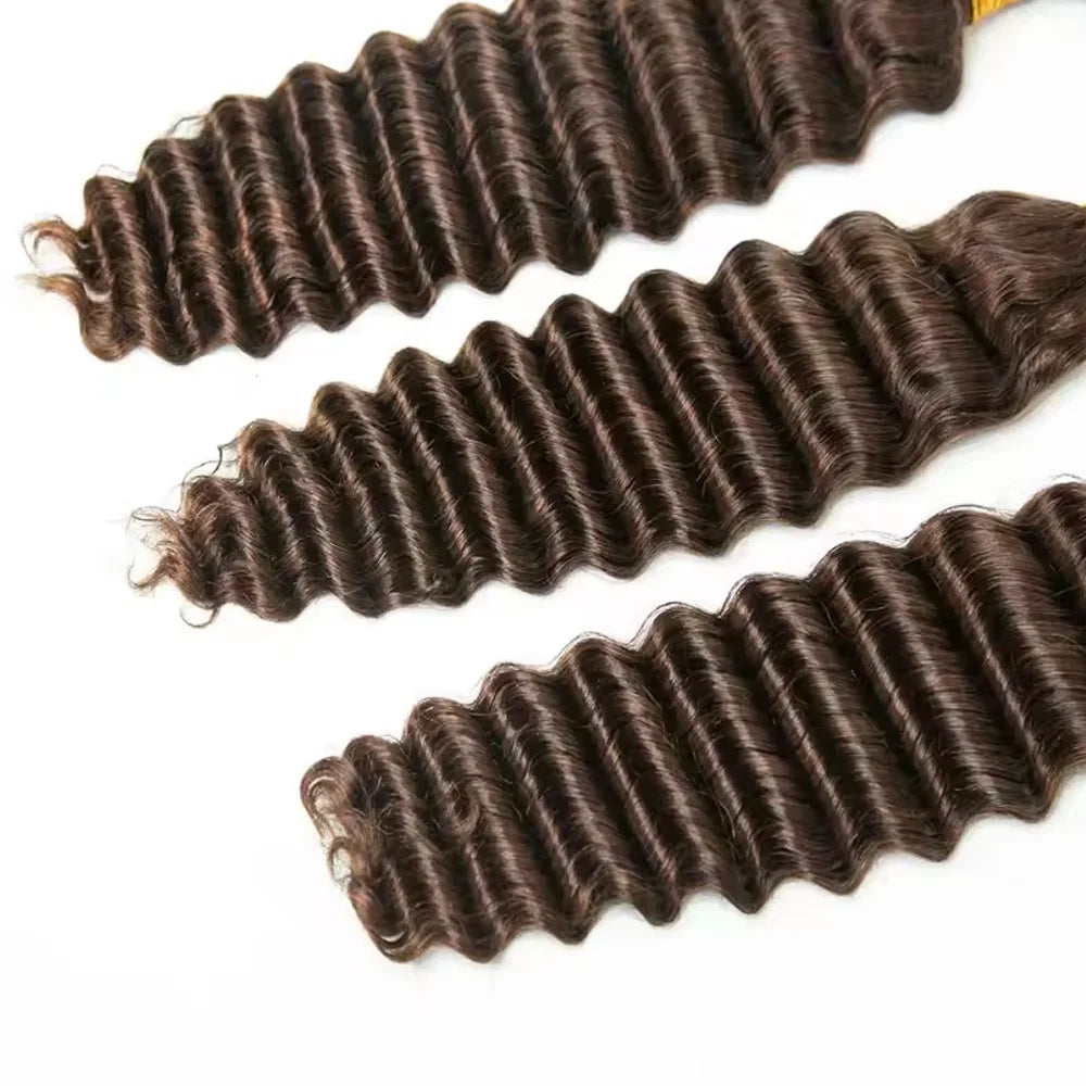 #4 Medium Brown Deep Wave Bulk Human Hair Extensions For Braiding Remy Hair Deep Curly Bulks Boho Braids For Women
