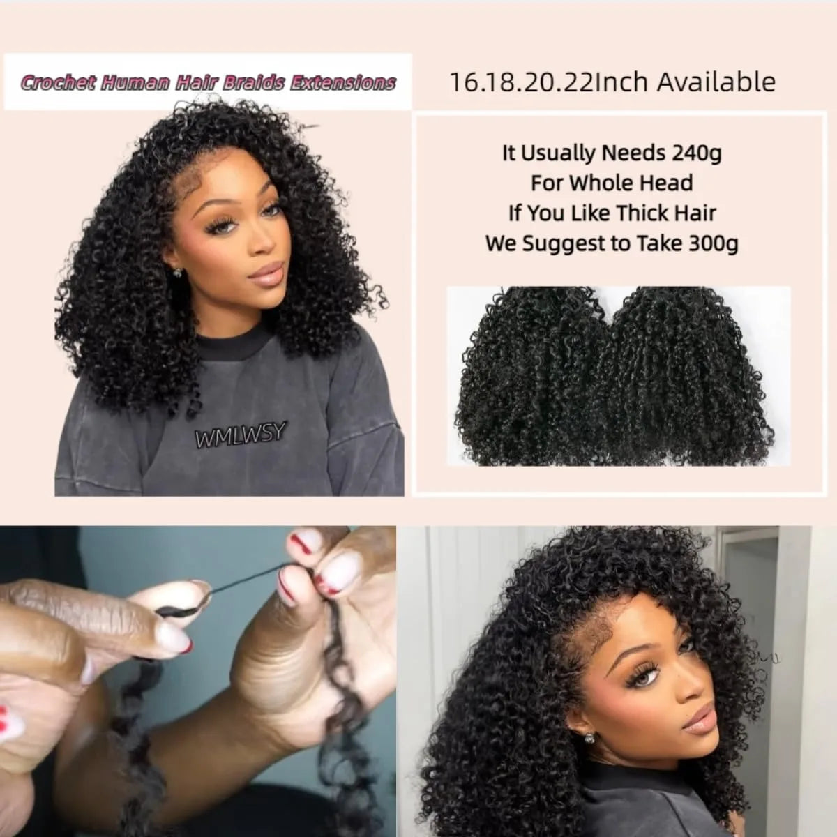 Feather Crochet Human Hair Knotless Pixie Curls Extensions Lightweight Pre Separated For Braids Small Spirals Curly Crochet Hair