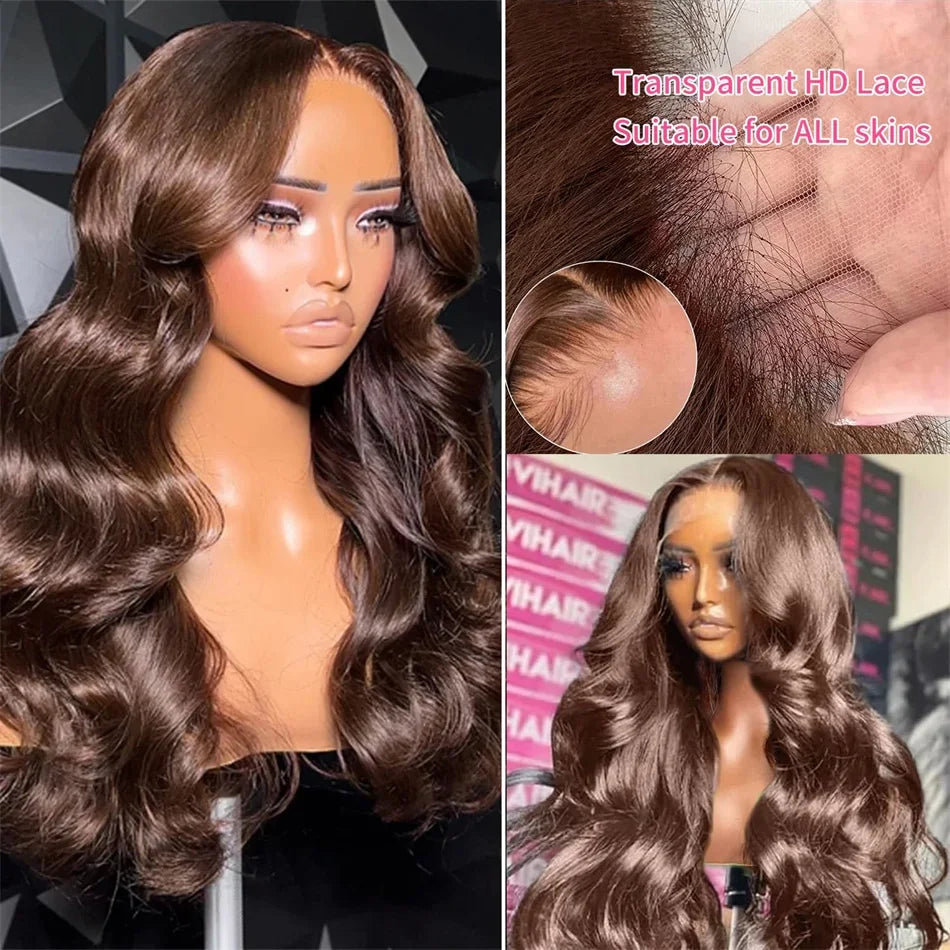 13x6 HD Lace Front Wig Human Hair Wig 30 Inch 13x4 Lace Frontal Wig Chocolate Brown Colored Brazilian Body Wave Human Hair Wigs 